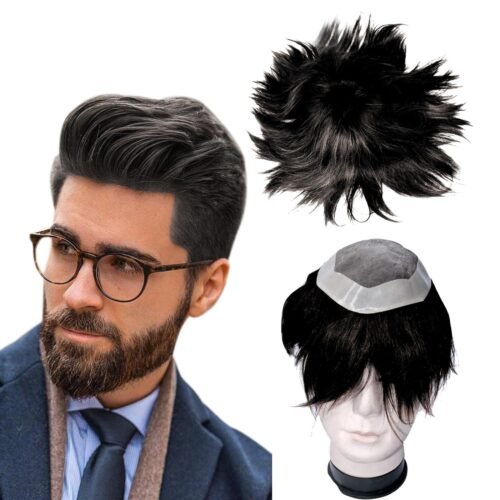 Customize Human Hair Patch Wigs Toupee For Men And Boys Easy To Use with Hair Comb Tape Clips 9x7 Black