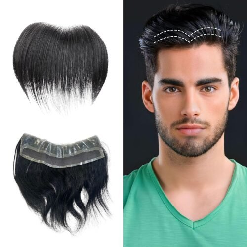 Front line Double base Frontal Hair Patch for Men100% Natural Human Hair Wigs with Wide PU Border for High Durability Mens | Hair Wig |(Front Line Double base Hair Patch)